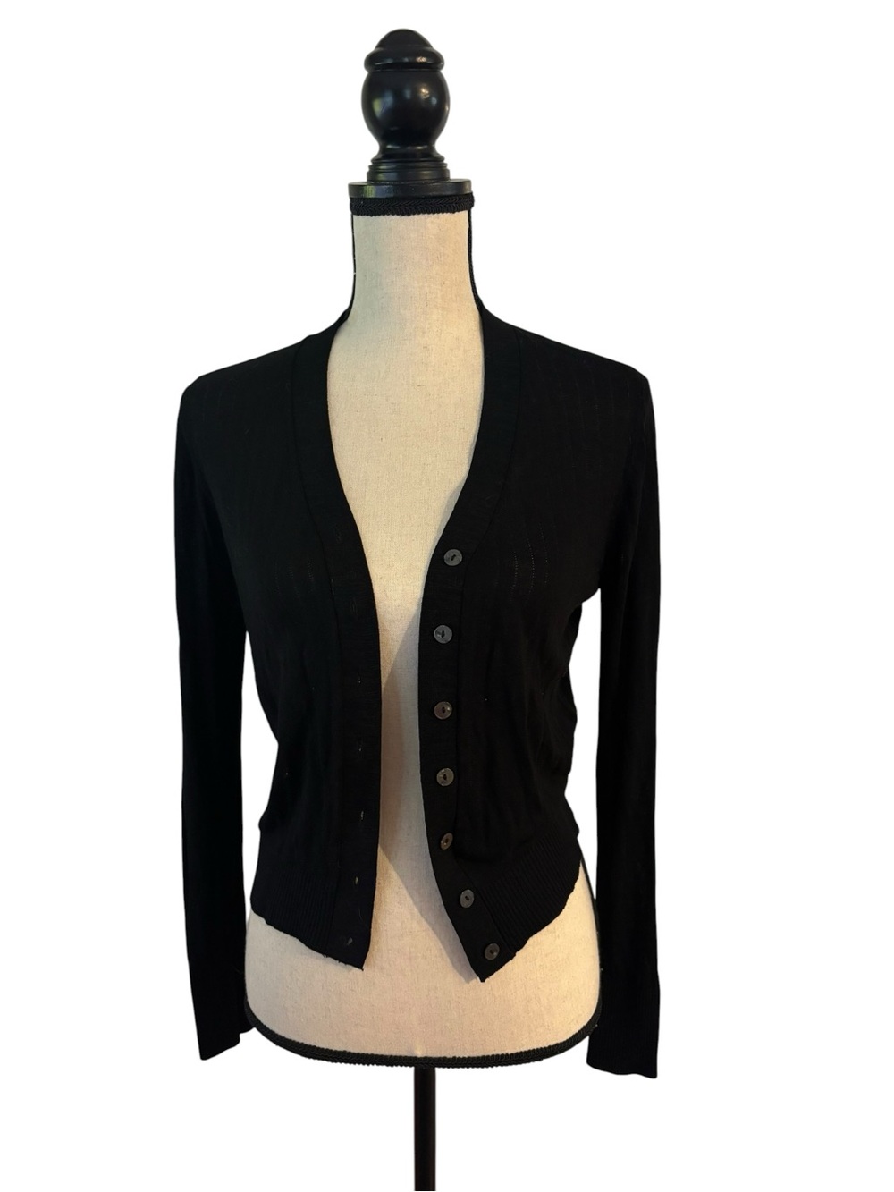 Black Women's V-Neck Button Cardigan Sweater